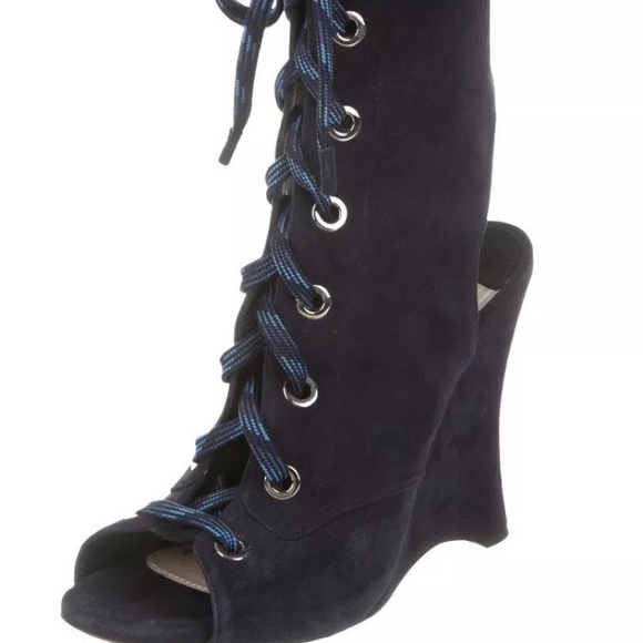 Prada 2016 runway peep toe lace up wedge booties - Picture 2 of 3